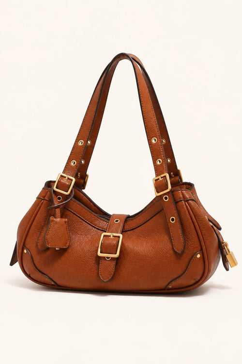 Buckle-Detail Slouchy Shoulder Bag — Apricot
