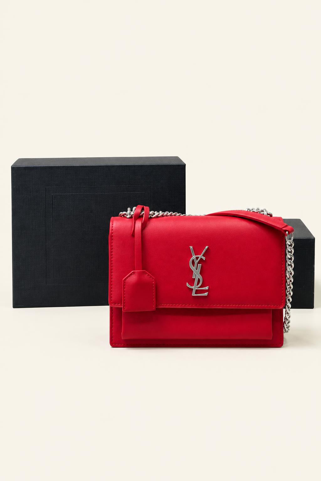 Structured Chain-Strap Shoulder Bag — Collection 1 — Red / Dark Hardware