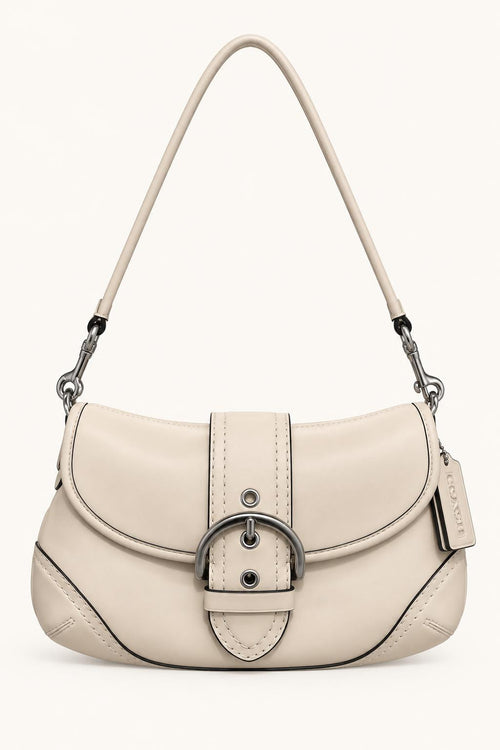 Buckle Flap Shoulder Bag — Leather White