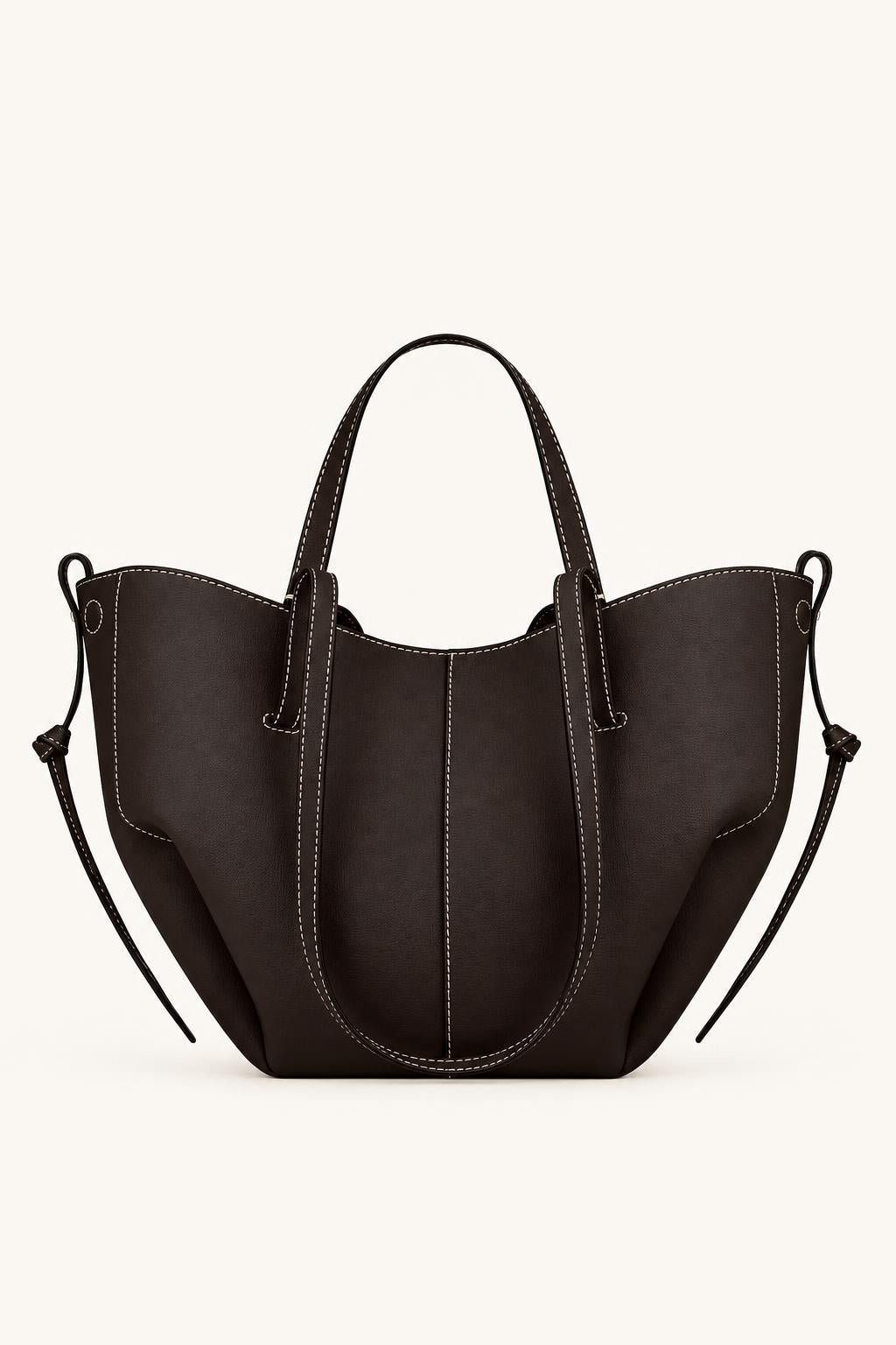 Women's Leather Soft-Structured Tote Bag — Dark Brown - Mini