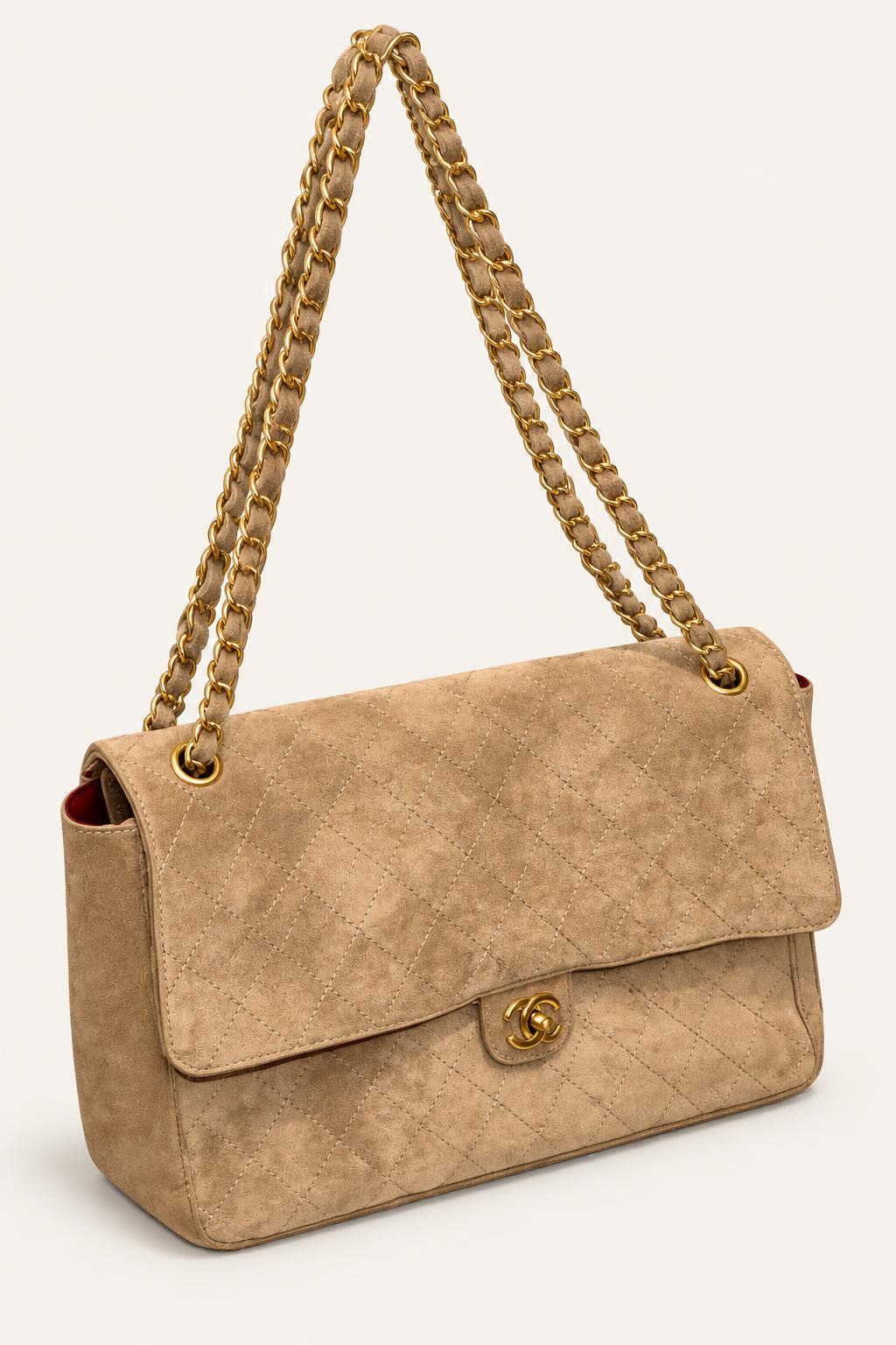 Apricot Quilted Suede-Look Chain Flap Shoulder Bag — Apricot (Upgraded Version)