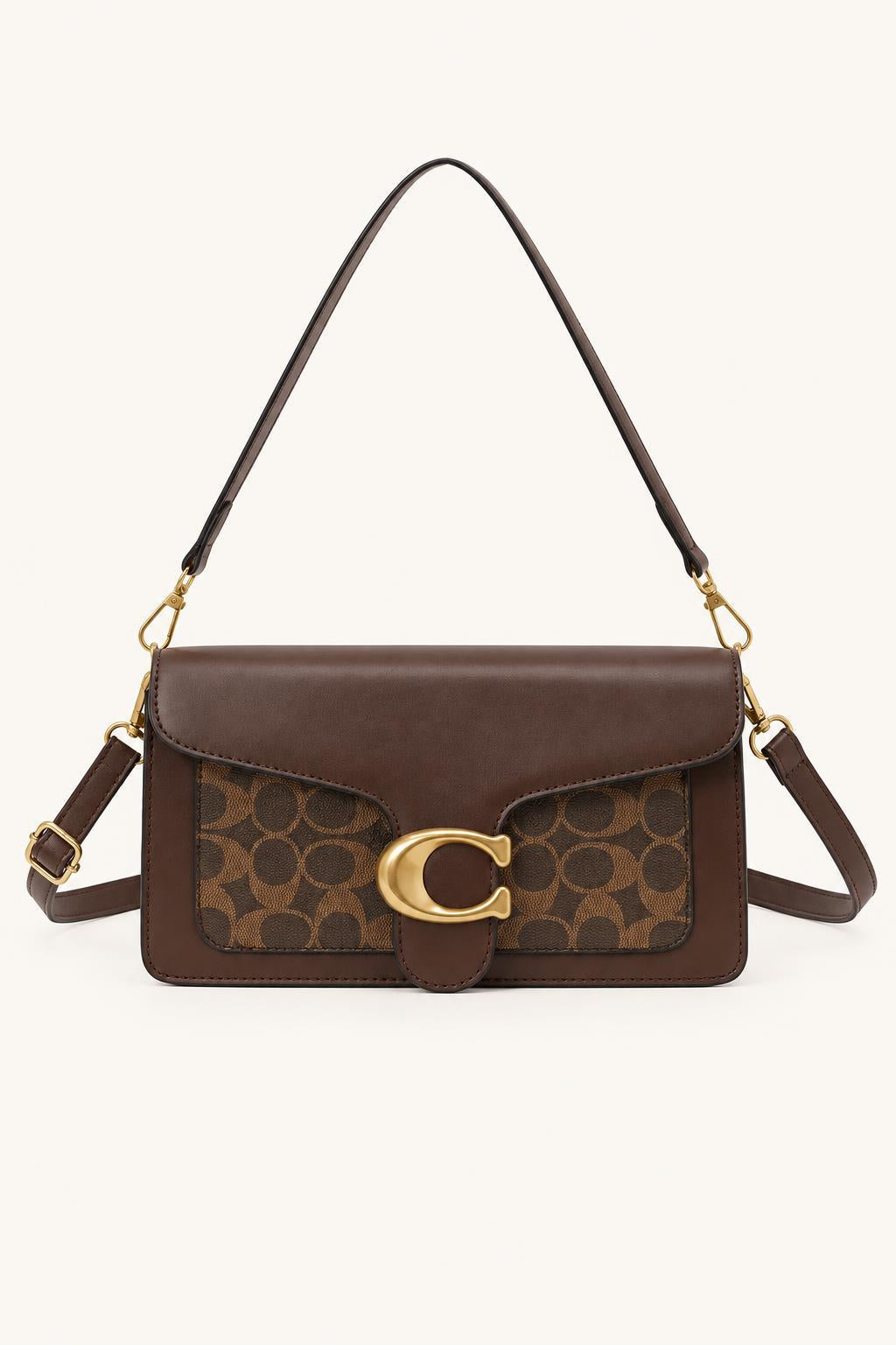 Patterned Flap Shoulder & Crossbody Bag — Brown
