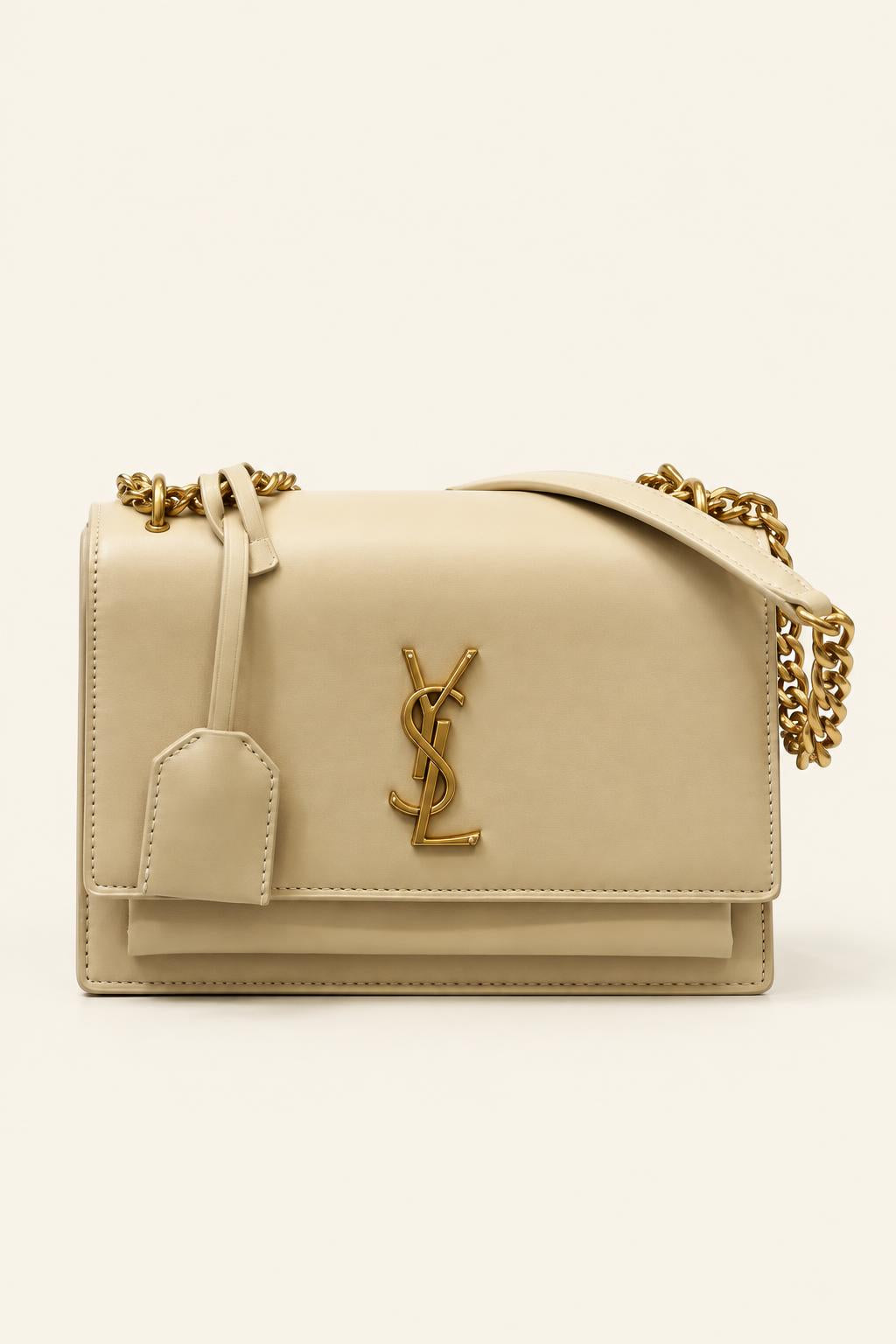 Structured Chain-Strap Shoulder Bag — Collection 1 — Beige / Gold Hardware — Style 5