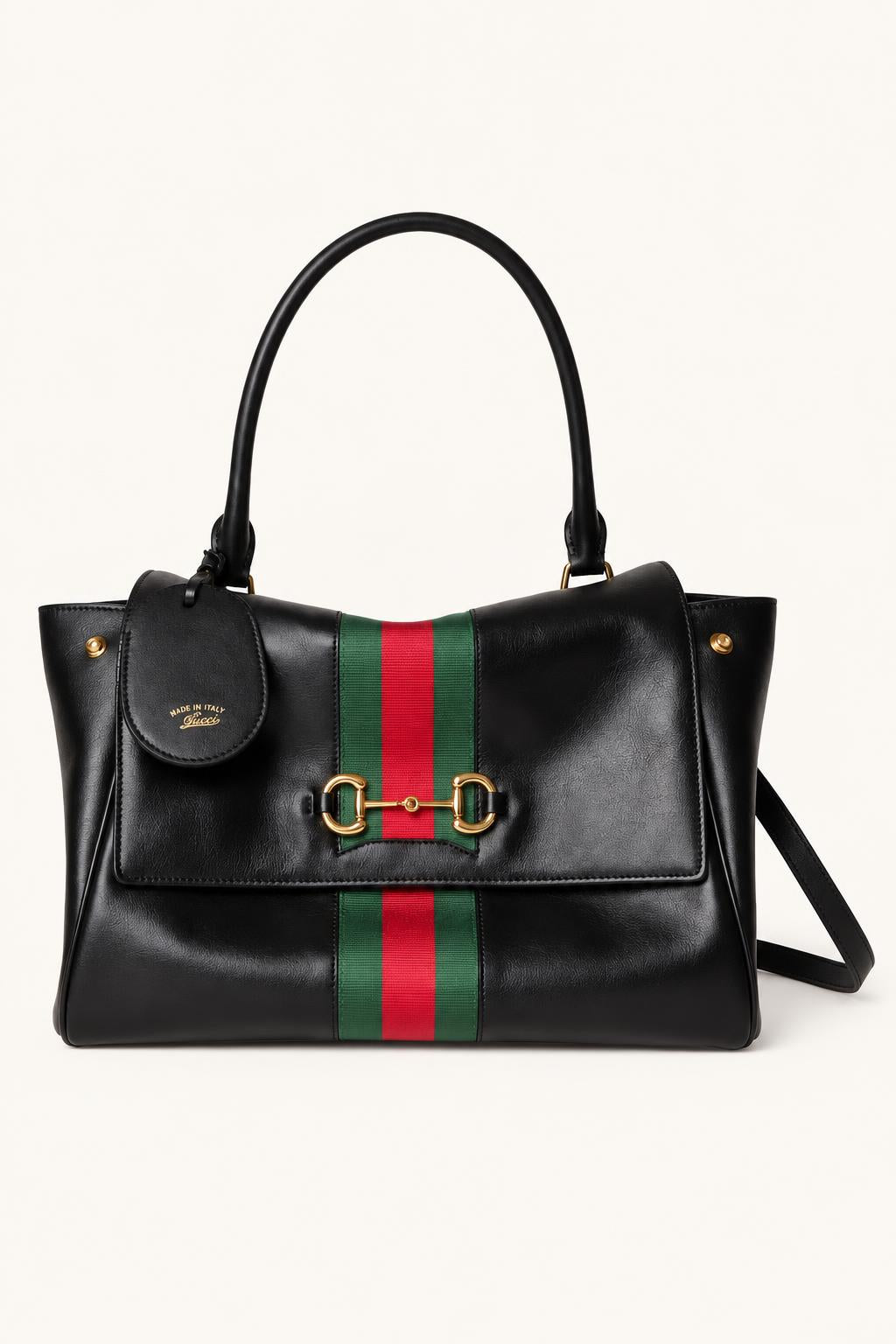 Structured Stripe Tote & Satchel Bag — Black — Style 3 Small