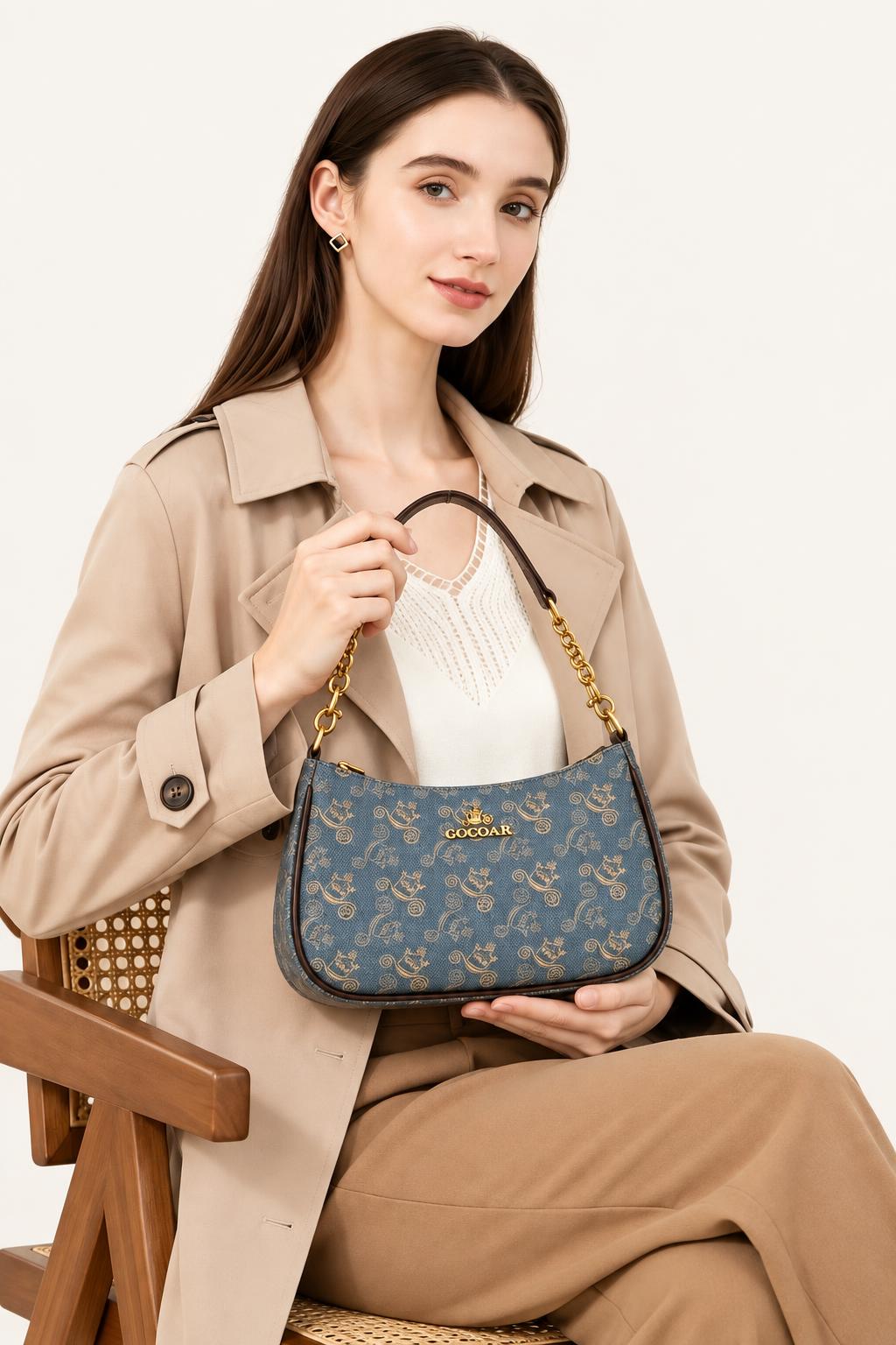 Unisex Compact Crescent Hobo Shoulder Handbag — carrying view