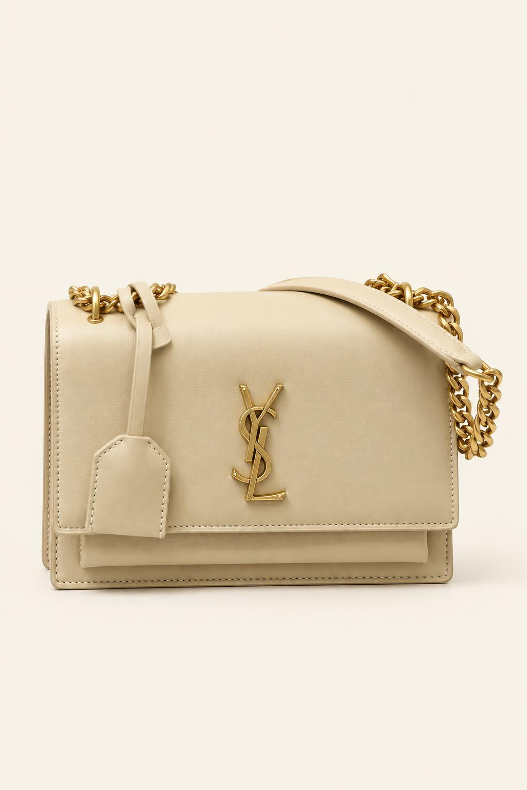 Structured Chain-Strap Shoulder Bag — Collection 1 — Beige / Gold Hardware — Style 4