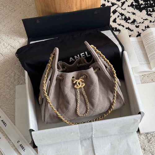 Quilted Bucket Bag — Metallic & Earth