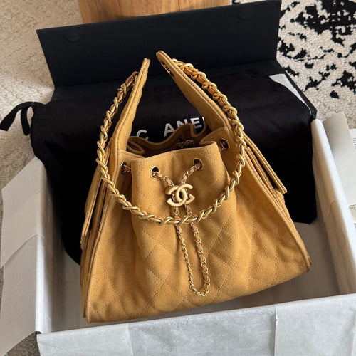 Quilted Bucket Bag — Metallic & Earth
