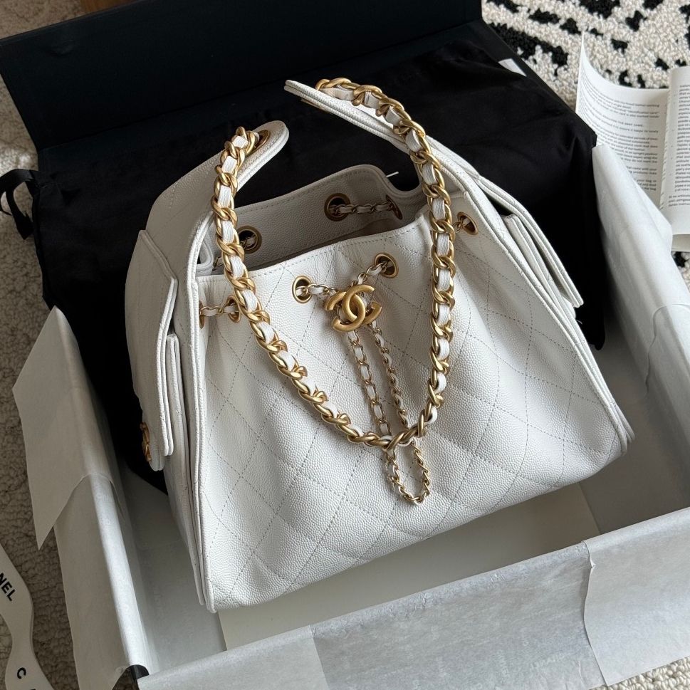 Quilted Bucket Bag — Black & Pastels