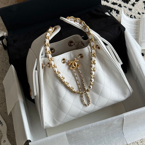 Quilted Bucket Bag — Black & Pastels