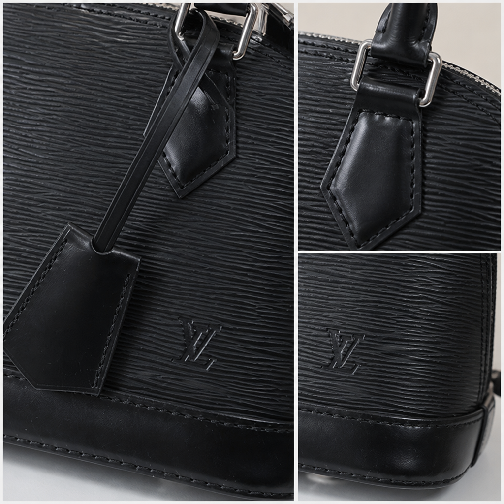 Black Ribbed Dome Handbag — detail collage — Black