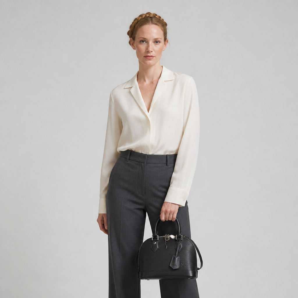Black Ribbed Dome Handbag — model a studio — Black