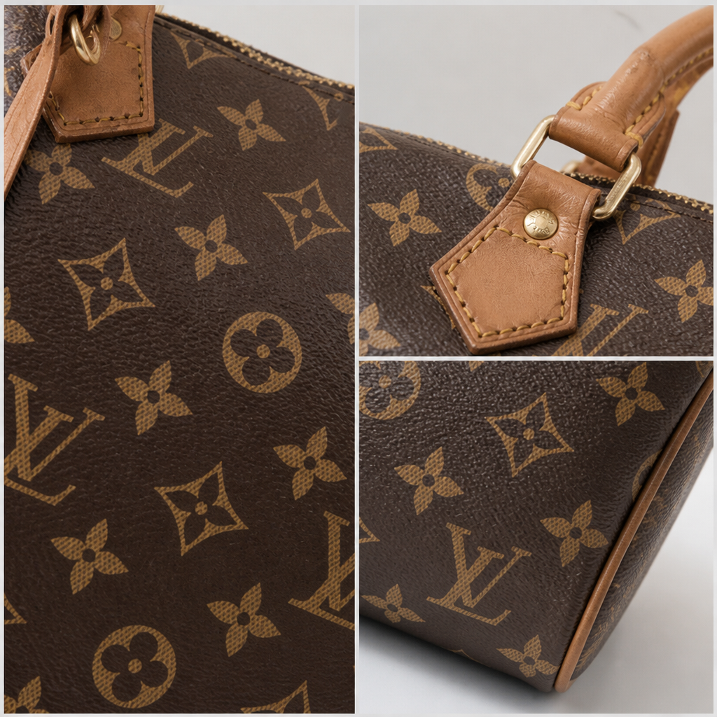 Beaded Charm Monogram Satchel — detail collage — Brown Monogram — Beaded Charm