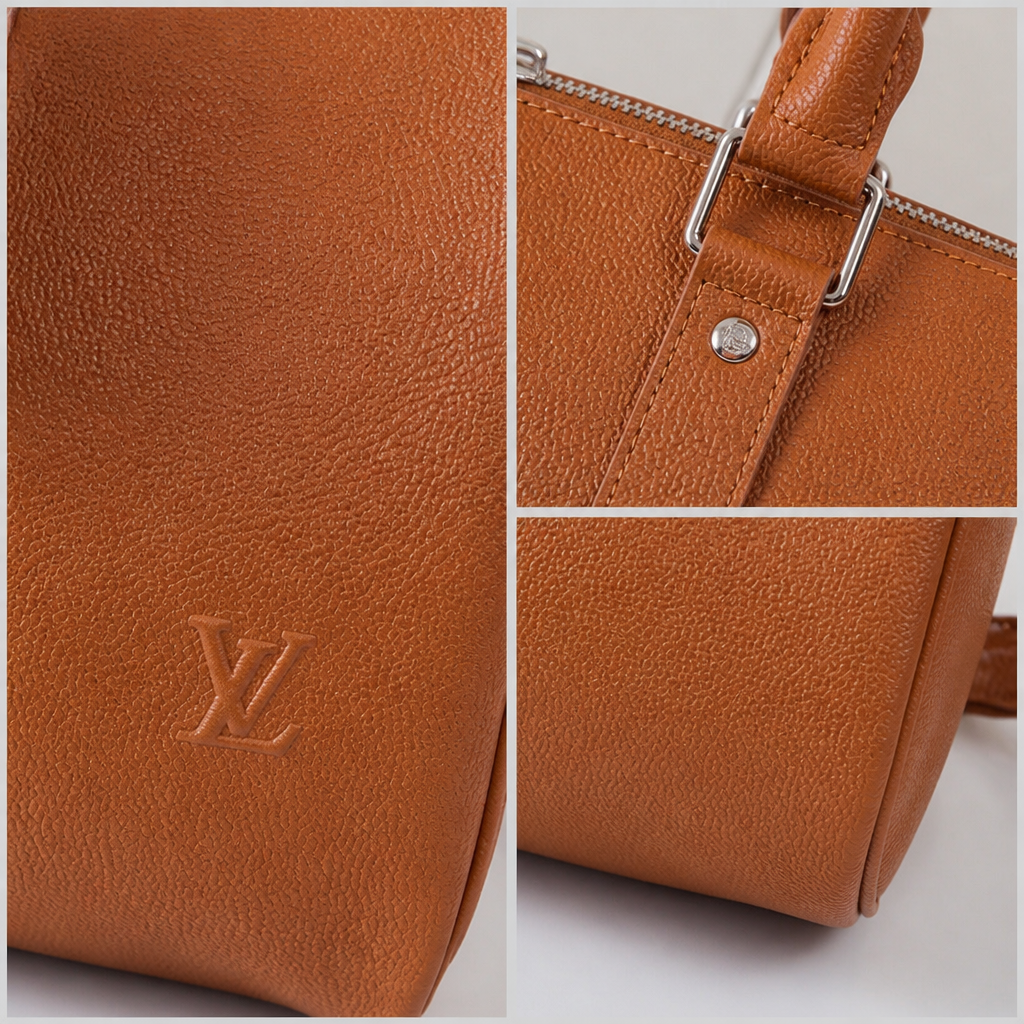 Cognac Top Handle Satchel — detail collage — Cognac