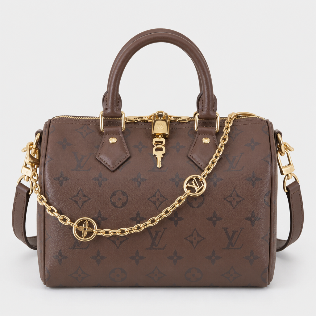 Round Link Chain Monogram Bag — front 2 — Mauve & Dark Monogram — Round-Link Chain