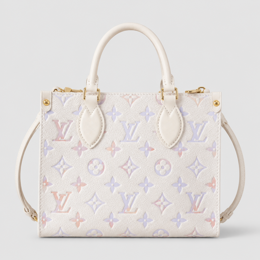 Oversized Monogram Tote Bag — Straight front — Cream & Pastel Monogram