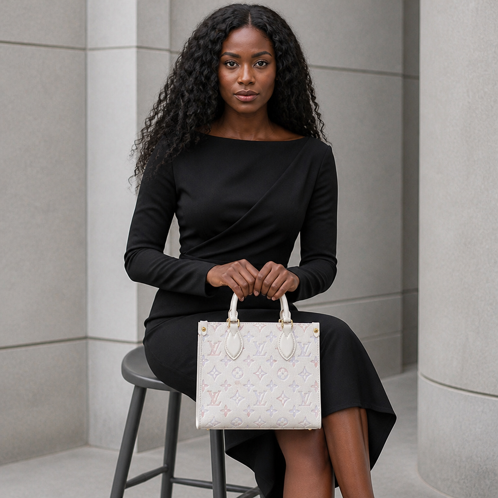 Oversized Monogram Tote Bag — model b editorial — Cream & Pastel Monogram