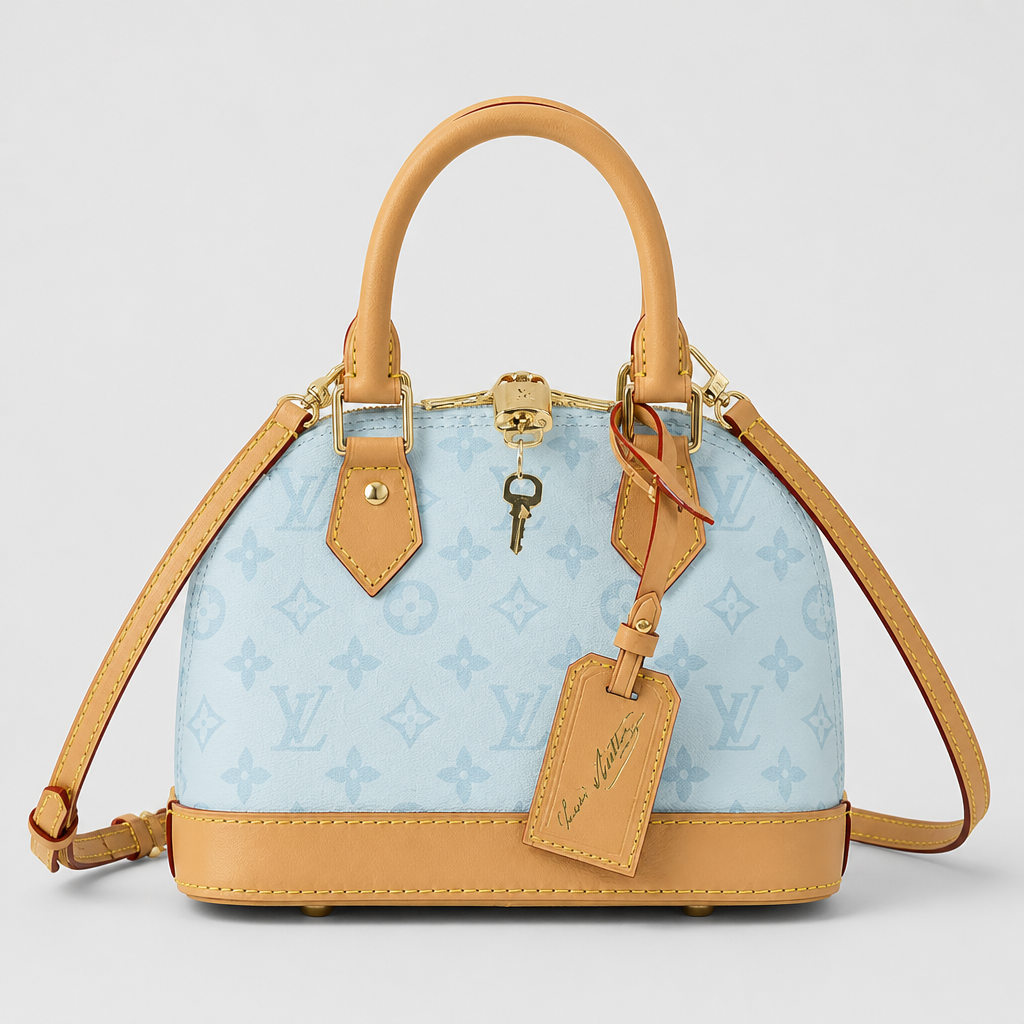 Monogram Dome Top Handle Bag — Straight front — Light Blue Monogram