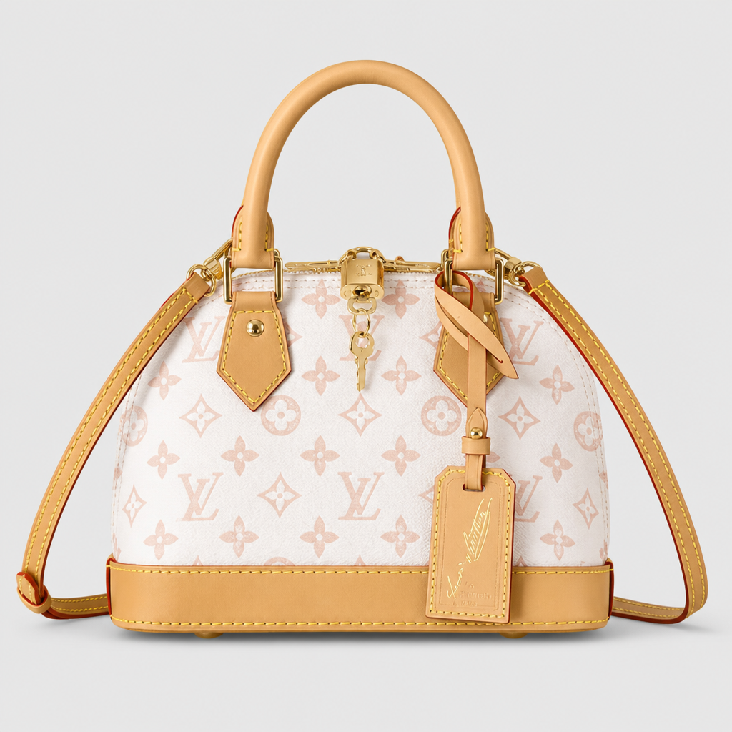 Monogram Dome Top Handle Bag — Straight front — Cream & Peach Monogram