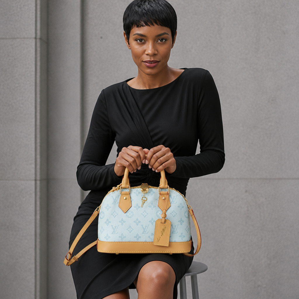 Monogram Dome Top Handle Bag — model b editorial — Light Blue Monogram