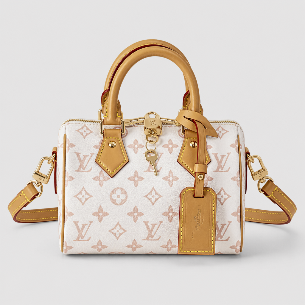 Mini Dome Top Handle Bag — front 2 — Cream & Peach Monogram