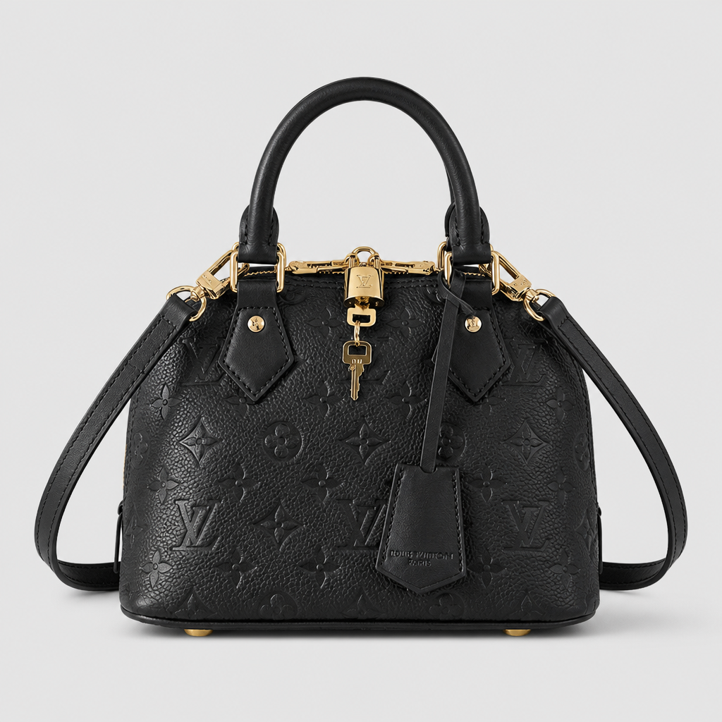 Mini Dome Top Handle Bag — front 3 — Black Embossed Monogram