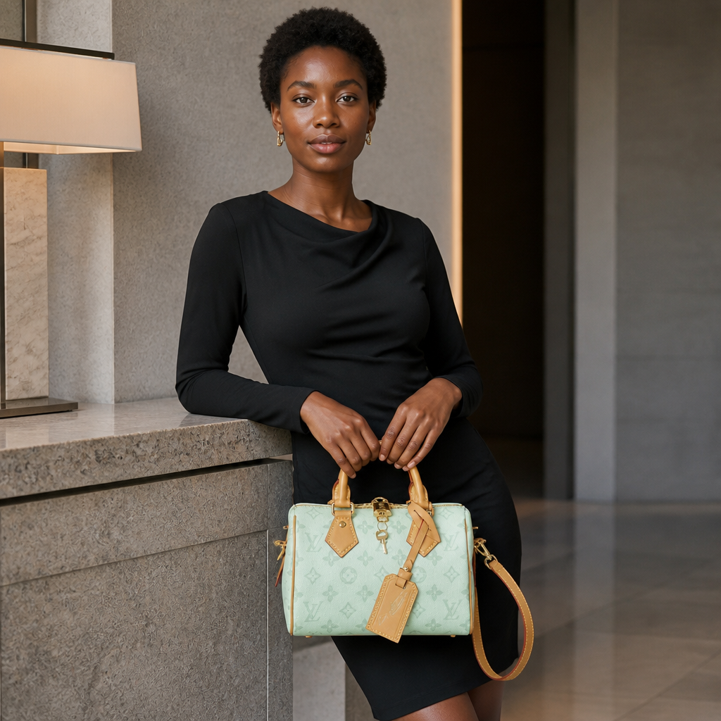 Mini Dome Top Handle Bag — model b editorial — Mint Monogram