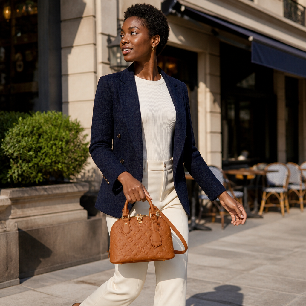 Mini Dome Top Handle Bag — model b lifestyle — Cognac Embossed Monogram