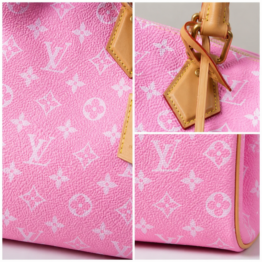 Pink Monogram Angular Handbag — detail collage — Pink Monogram