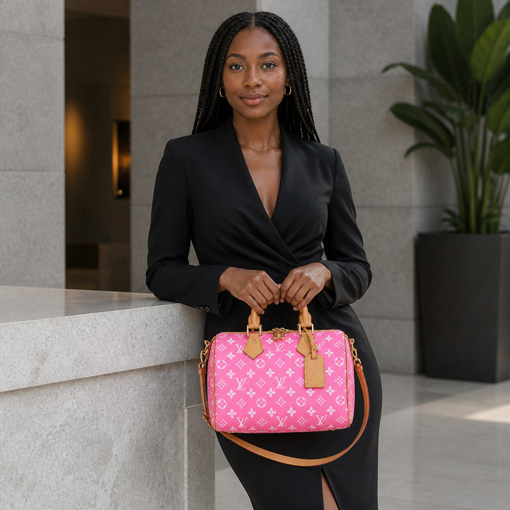 Pink Monogram Angular Handbag — model b editorial — Pink Monogram