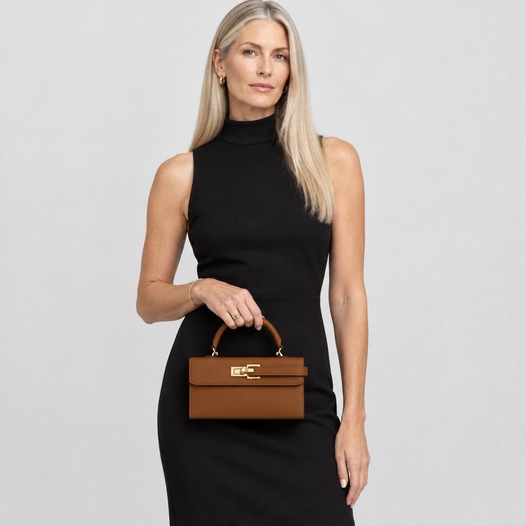 JT studio 2026-10-08 | Structured Top Handle Flap Handbag | cognac-carried-model-b