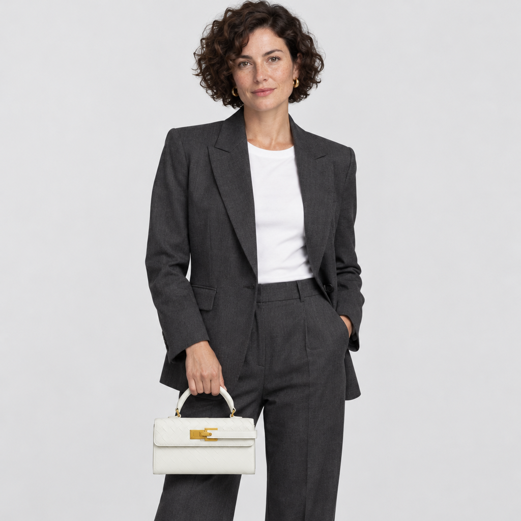 JT studio 2026-10-08 | Structured Top Handle Flap Handbag | ivory-carried-model-a