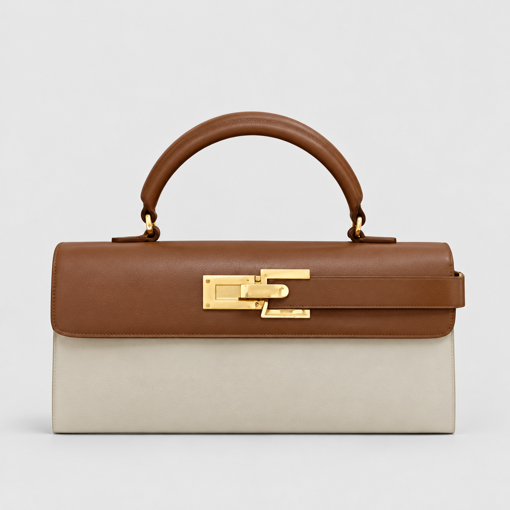 JT studio 2026-10-08 | Structured Top Handle Flap Handbag | tan-ivory-front-hero