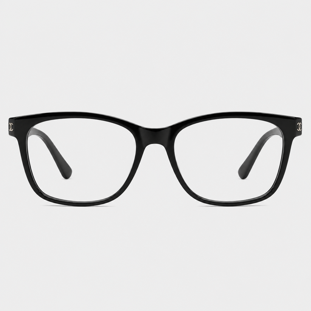 Classic Black Square Eyewear — black frame with clear lenses; complete front view