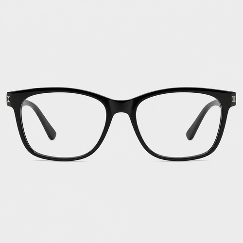 Classic Black Square Eyewear — black frame with clear lenses; complete front view