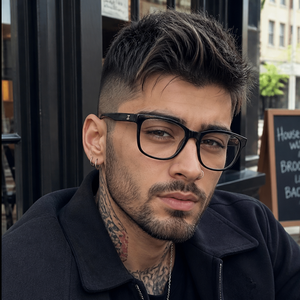 Adult model wearing classic black square eyewear in a lifestyle setting