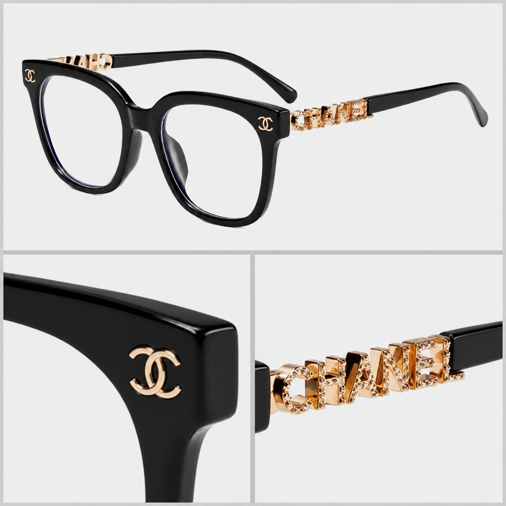 Decorative Temple Square Eyewear — close-up collage of visible material and hardware details