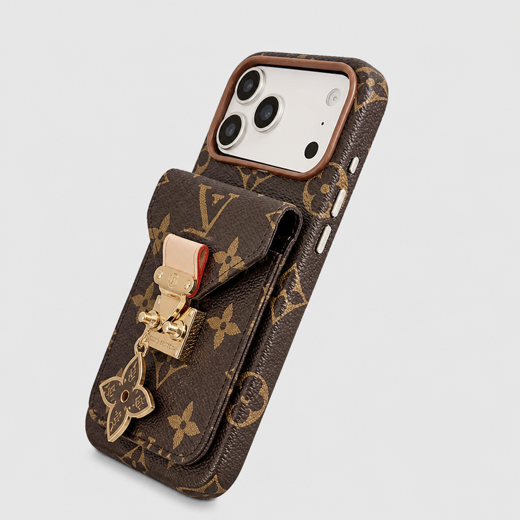 Women's Fashion Lock Card Holder Phone Case for iPhone — product detail view.