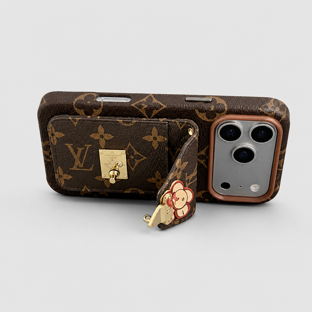 Women's Fashion Lock Card Holder Phone Case for iPhone — product detail view.