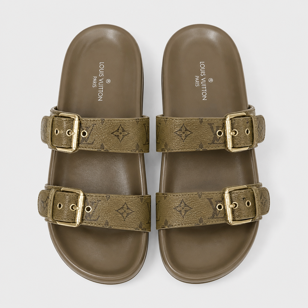 Khaki Monogram Double Buckle — front view.