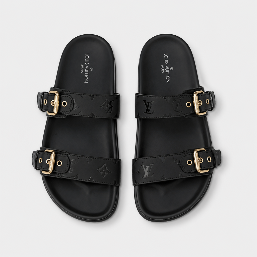 Black Tonal Monogram Double Buckle — front view.