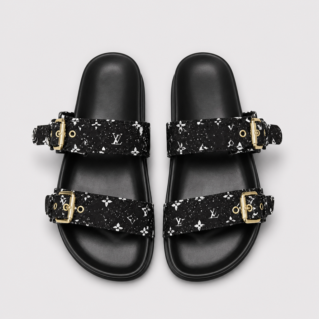 Black Speckled Double Buckle — front view.