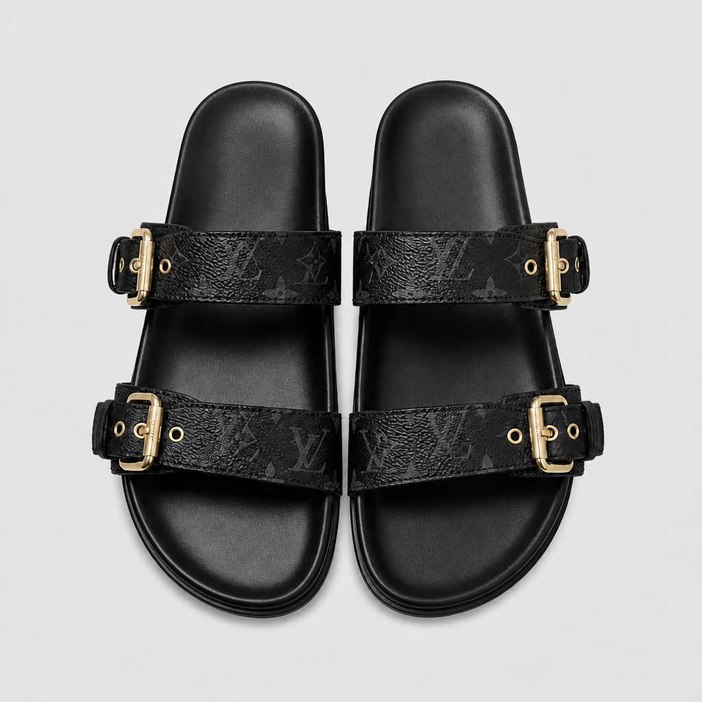 Black Monogram Double Buckle — front view.