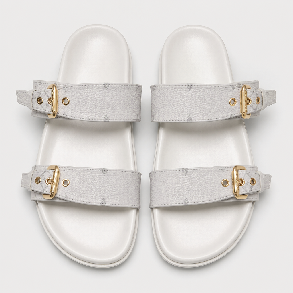 Plain White Double Buckle — front view.