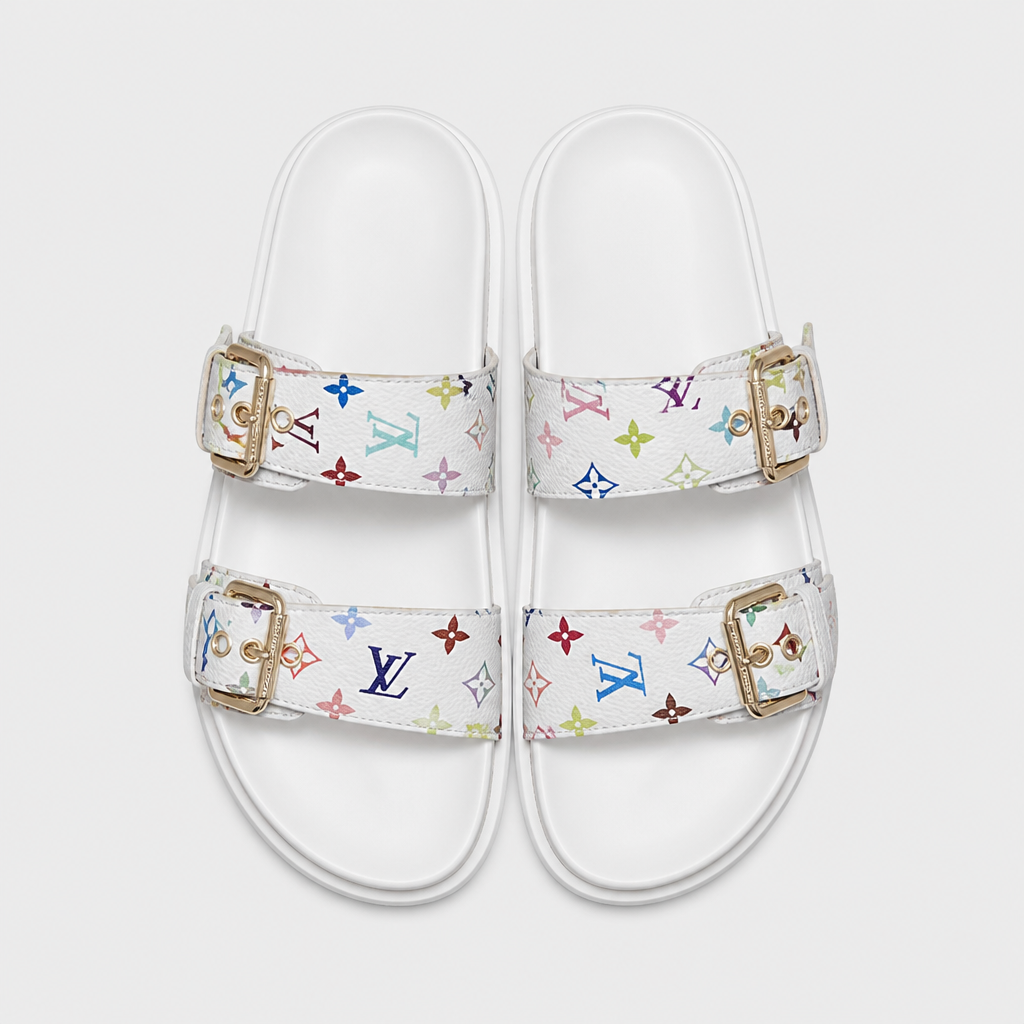 White Multicolor Double Buckle — front view.