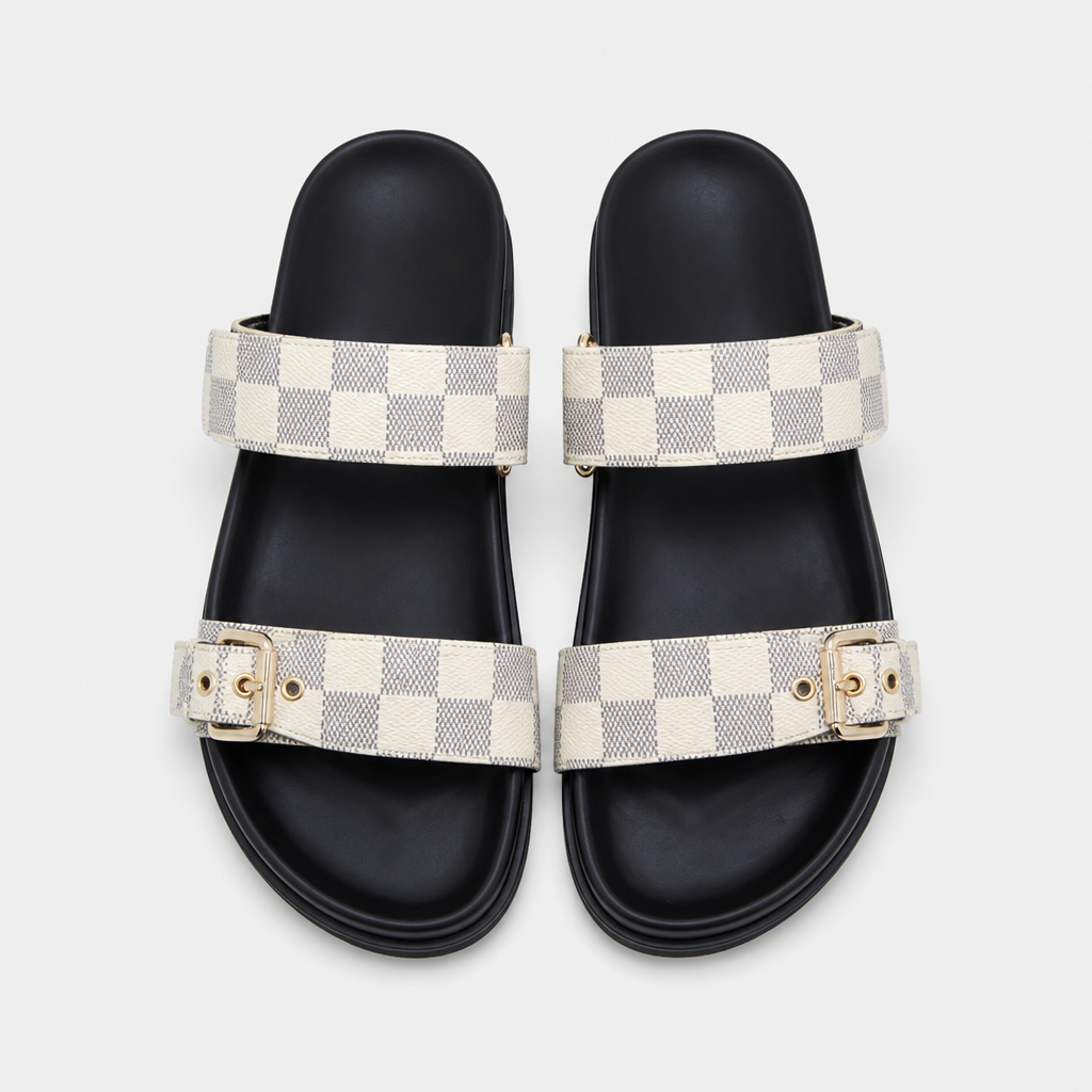 White Check Single Buckle — front view.