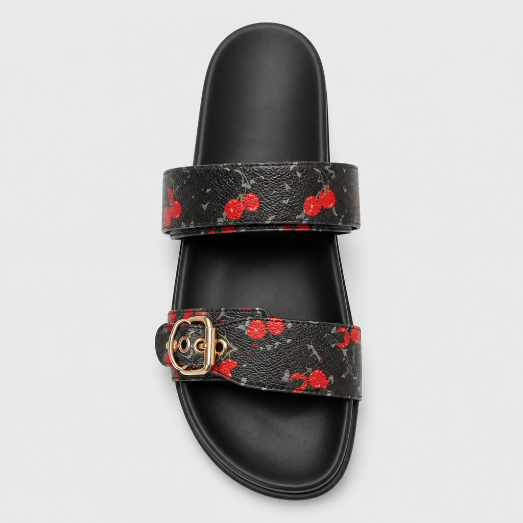 Black Cherry-Print Single Buckle — front view.
