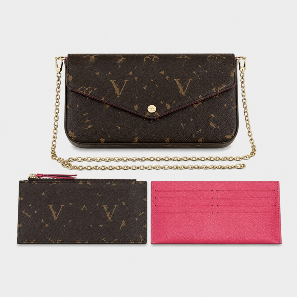 Dark Monogram & Fuchsia Accessories — front view.