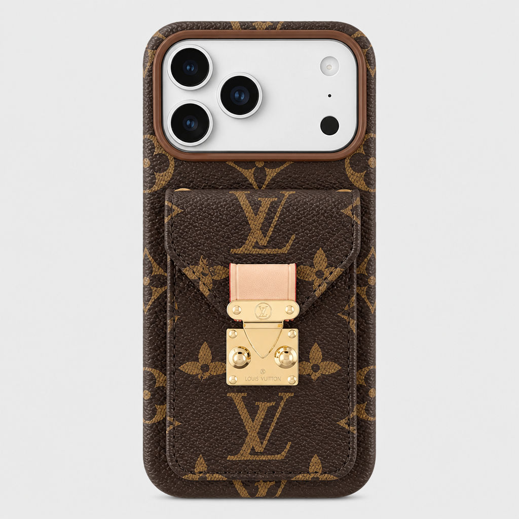 Brown Floral Monogram with Gold-Tone Clasp — front view.