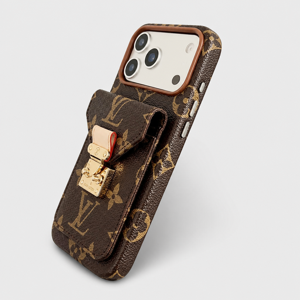 Women's Fashion Lock Card Holder Phone Case for iPhone — product detail view.